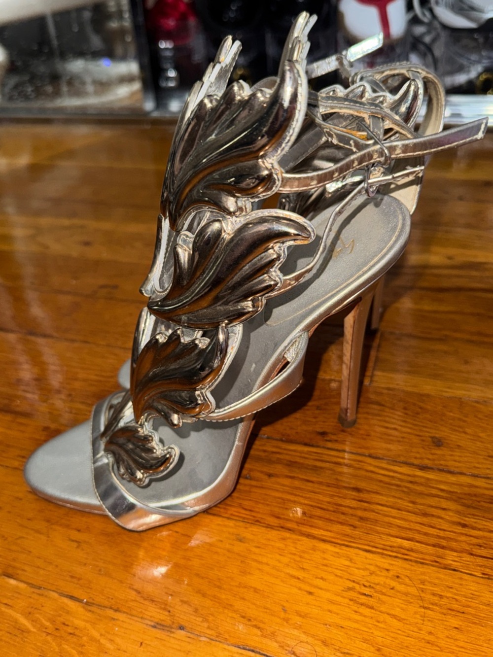 Giuseppe Zannoti Silver Women's Statement Leaf Gladiator Heels - Picture 3 of 3